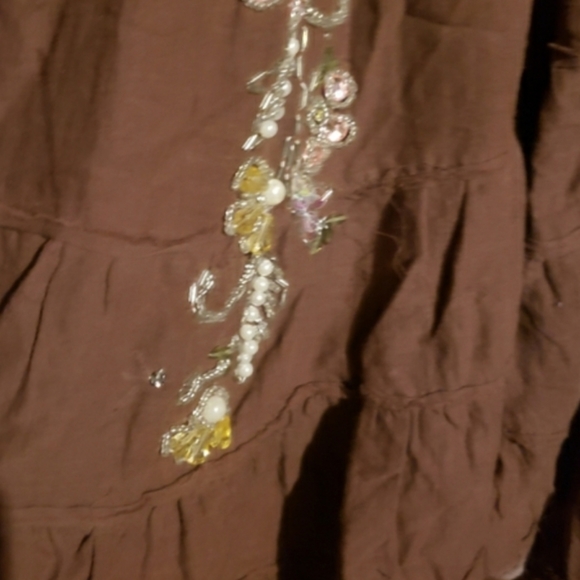 TWENTY ONE unique hippie style long skirt,  intricate beading detail, brown siz… - Picture 6 of 7